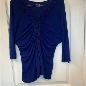 a.n.a Deep Blue Ruching V-Neck Long Sleeve Top